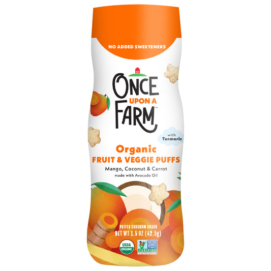 Once Upon a Farm Organic Baby Puffs, Mango, Carrot & Coconut, 1.5oz